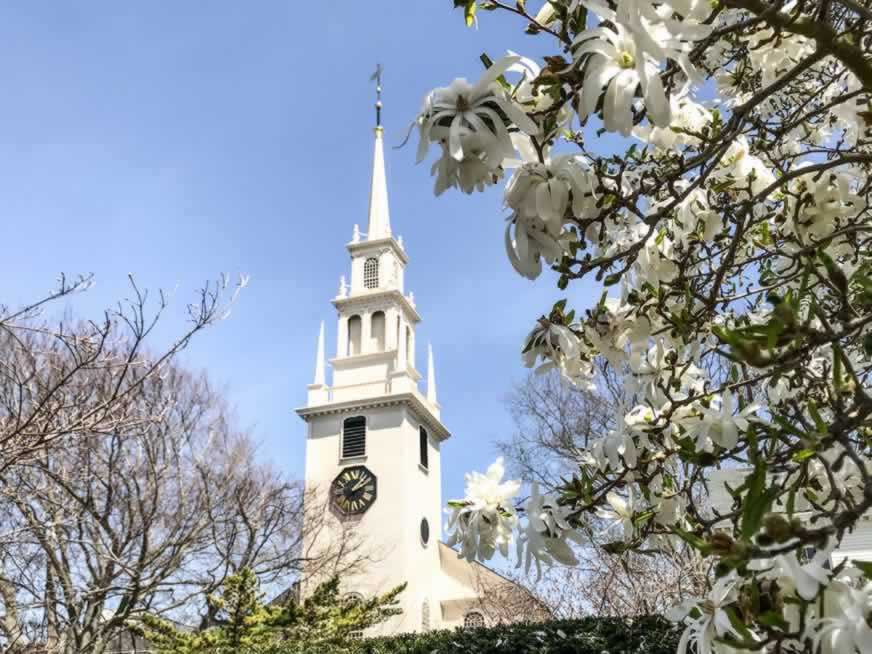 Trinity Church in the spring in Newport